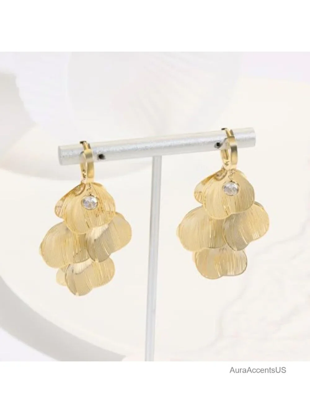 Boho Flower Layered Floral Leaf Drop Dangle Earrings Women 14k Gold Plated CZ